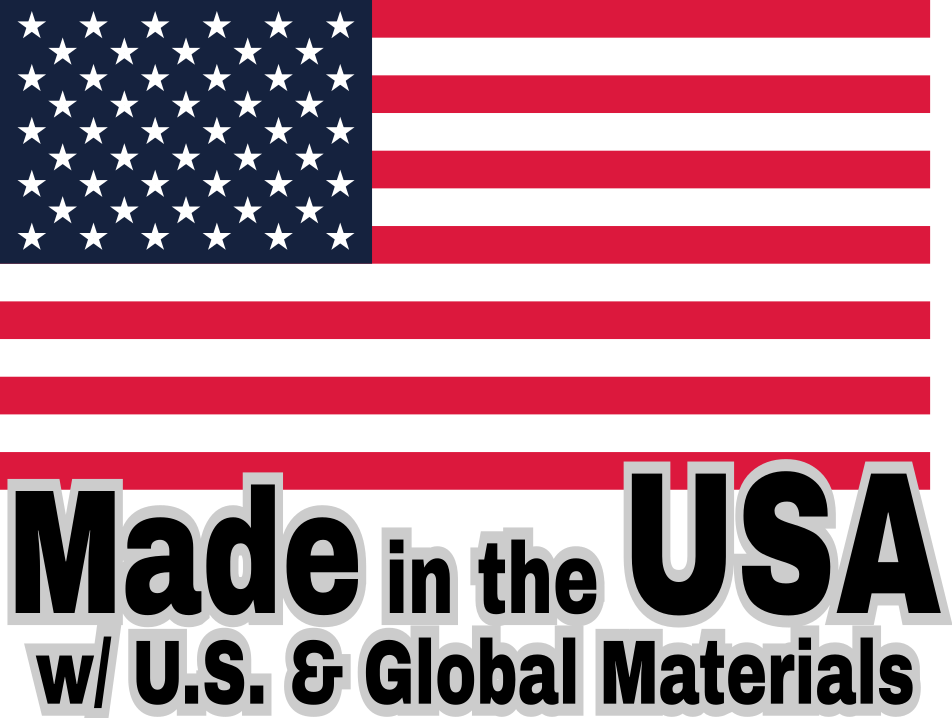 USA Flag with text Made in the USA with U.S. and/or global materials